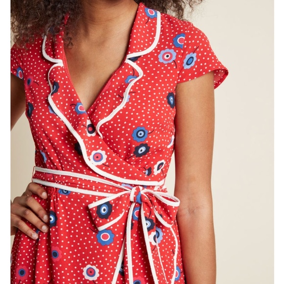 NWOT Modcloth Red Wrap Dress - Picture 2 of 4